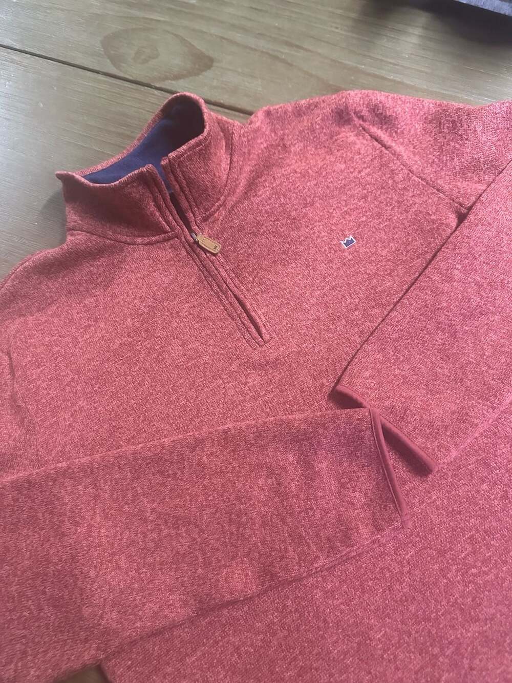 Crown & Ivy Sweater Quarter-Zip Pullover in heathered red/coral